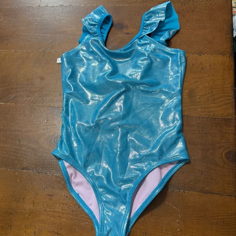 Shimmering Blue Ruffle Swimsuit - Picture 1 of 8